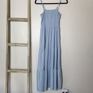 PRETTY GARDEN LIGHT BLUE TIERED MAXI DRESS WITH ADJUSTABLE DRESS SIZE SMALL